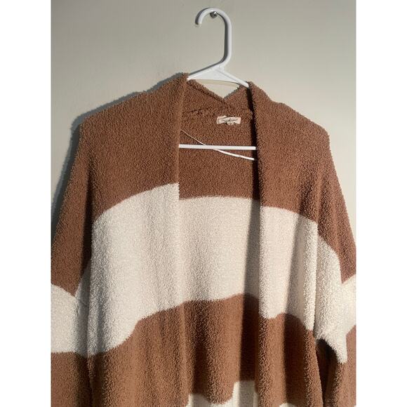 Thread‎ & Supply Tan and Cream Striped Teddy Longline Cardigan Size Large - Picture 2 of 12